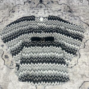 Perry Ellis Women’s Zig Zag Blouse Black White Belted Top Size M